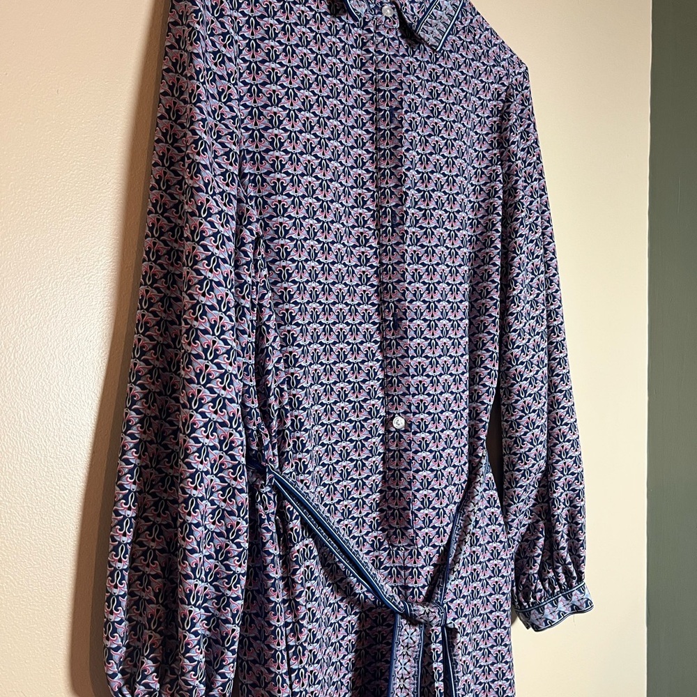 Max Studio Women's Size S Navy Red Paisley Long Sleeve Jumpsuit W Pockets - Picture 2 of 6